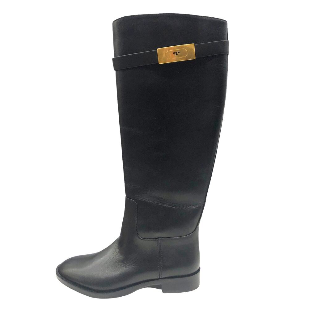 TORY BURCH T HARDWARE TALL RIDING BOOTS BOOT BLACK LEATHER 6.5